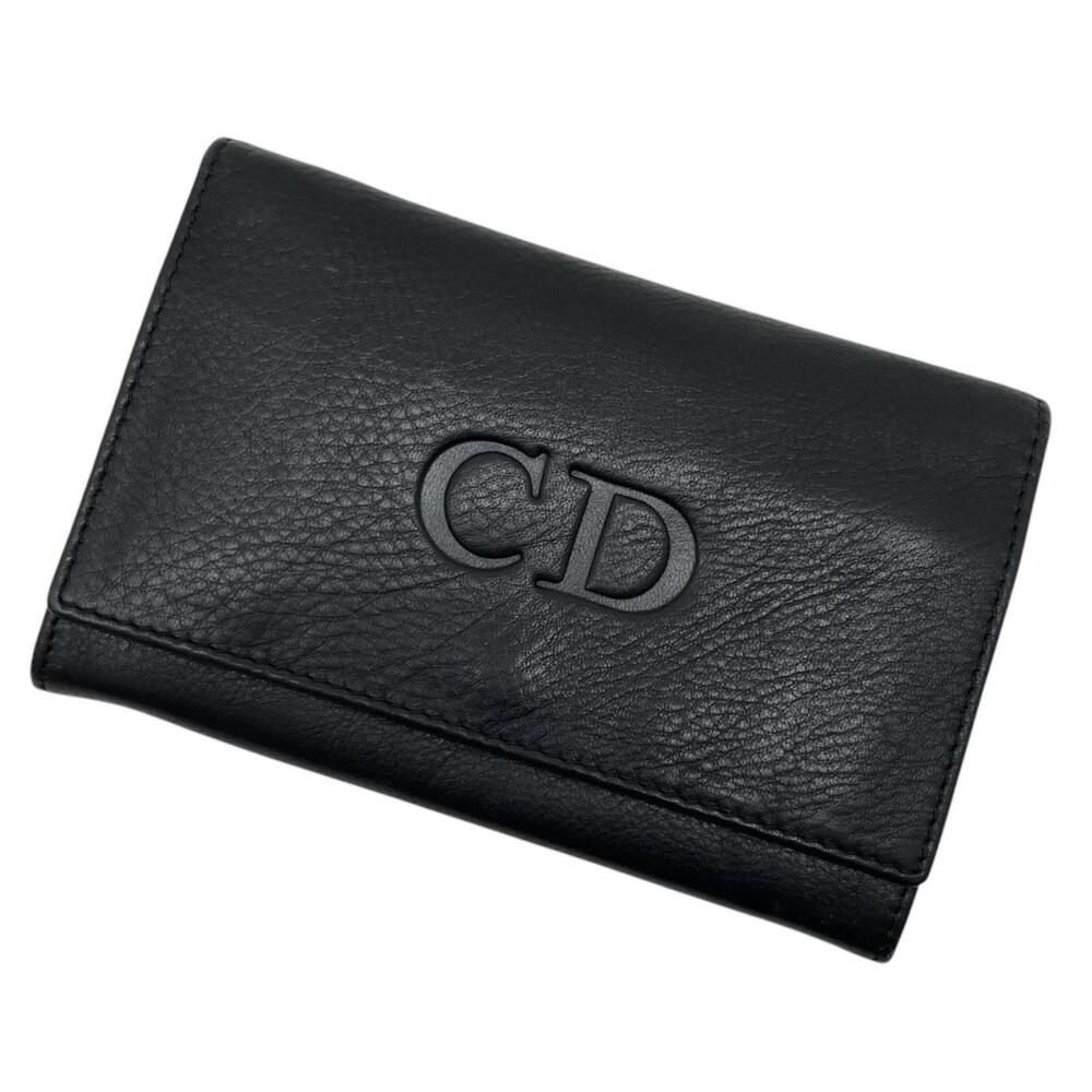Christian Dior CD Bifold Wallet Leather Red Black